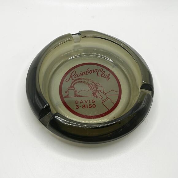 Vintage Original Rainbow Club Casino Smoked Gray Advertising Ashtray DAVIS - Picture 2 of 4